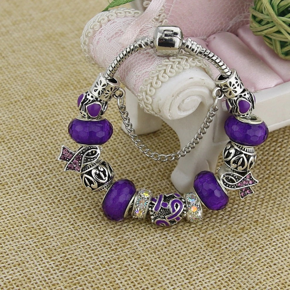 Alzheimer's Dementia Ribbon Charms and Bracelet